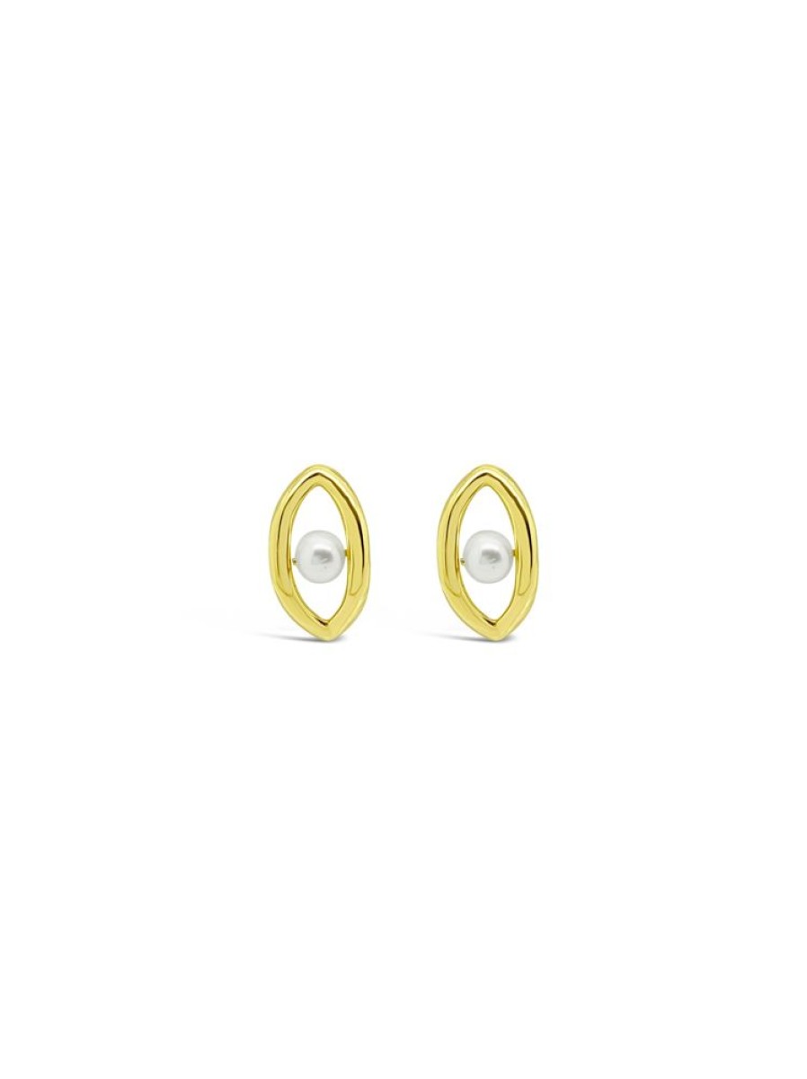 Jewellery ICHU Jewellery Studs | Oval'D Pearl Stud Earrings, Gold