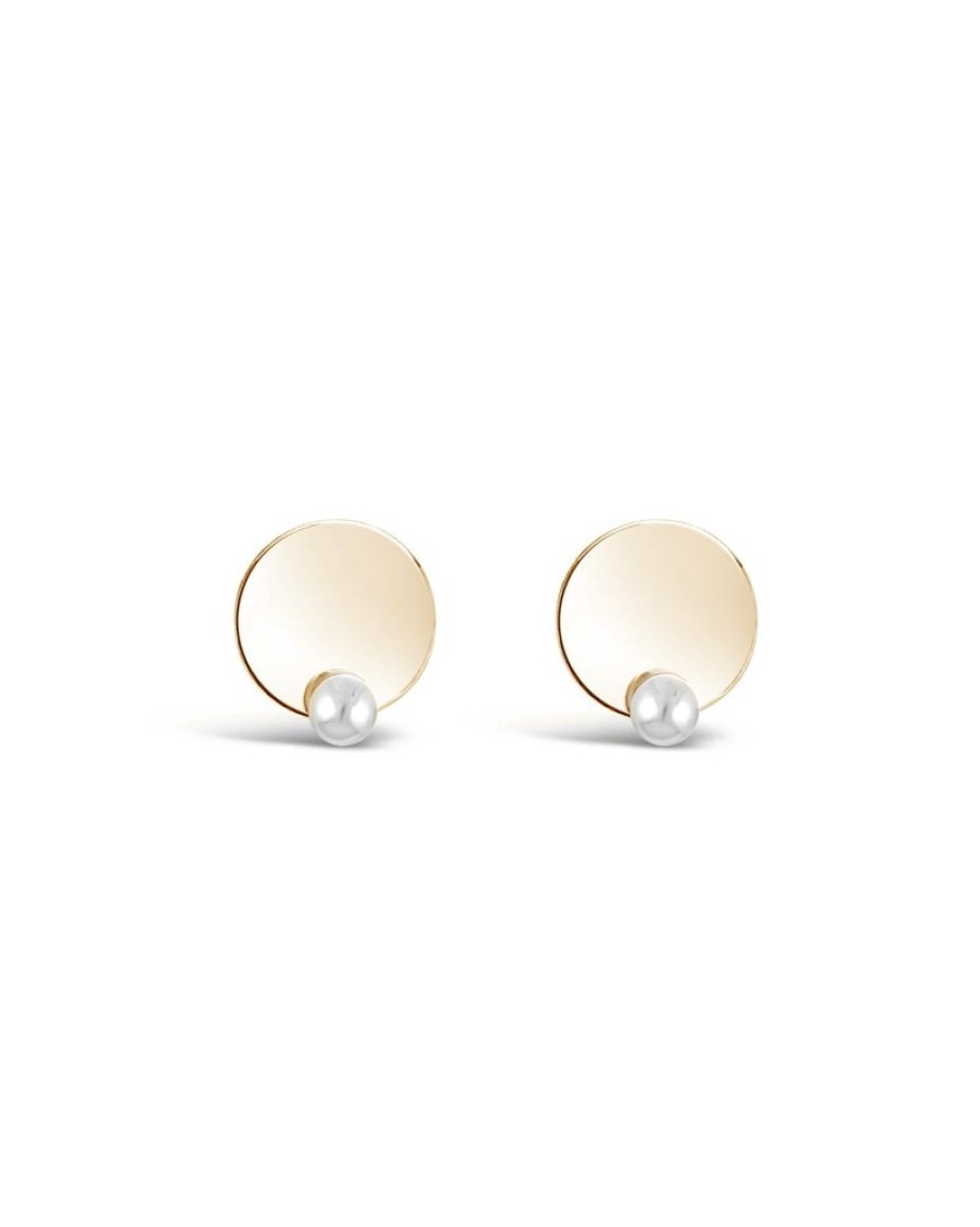 Jewellery ICHU Jewellery Studs | Disc N' Pearl Earrings, Gold