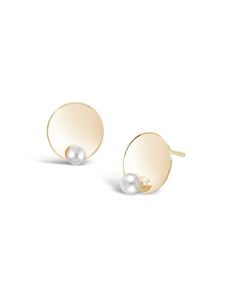 Jewellery ICHU Jewellery Studs | Disc N' Pearl Earrings, Gold