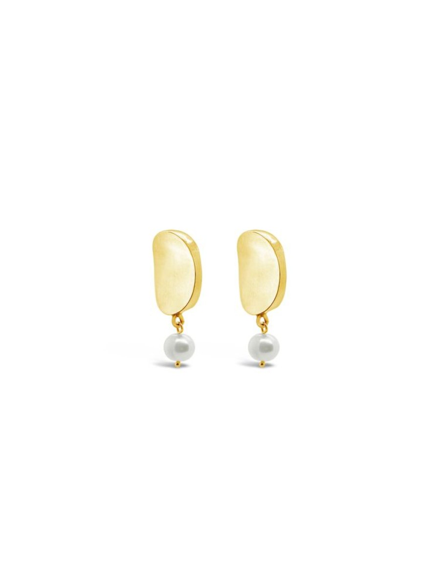 Jewellery ICHU Jewellery Drops | Curved Pearl Earrings, Gold