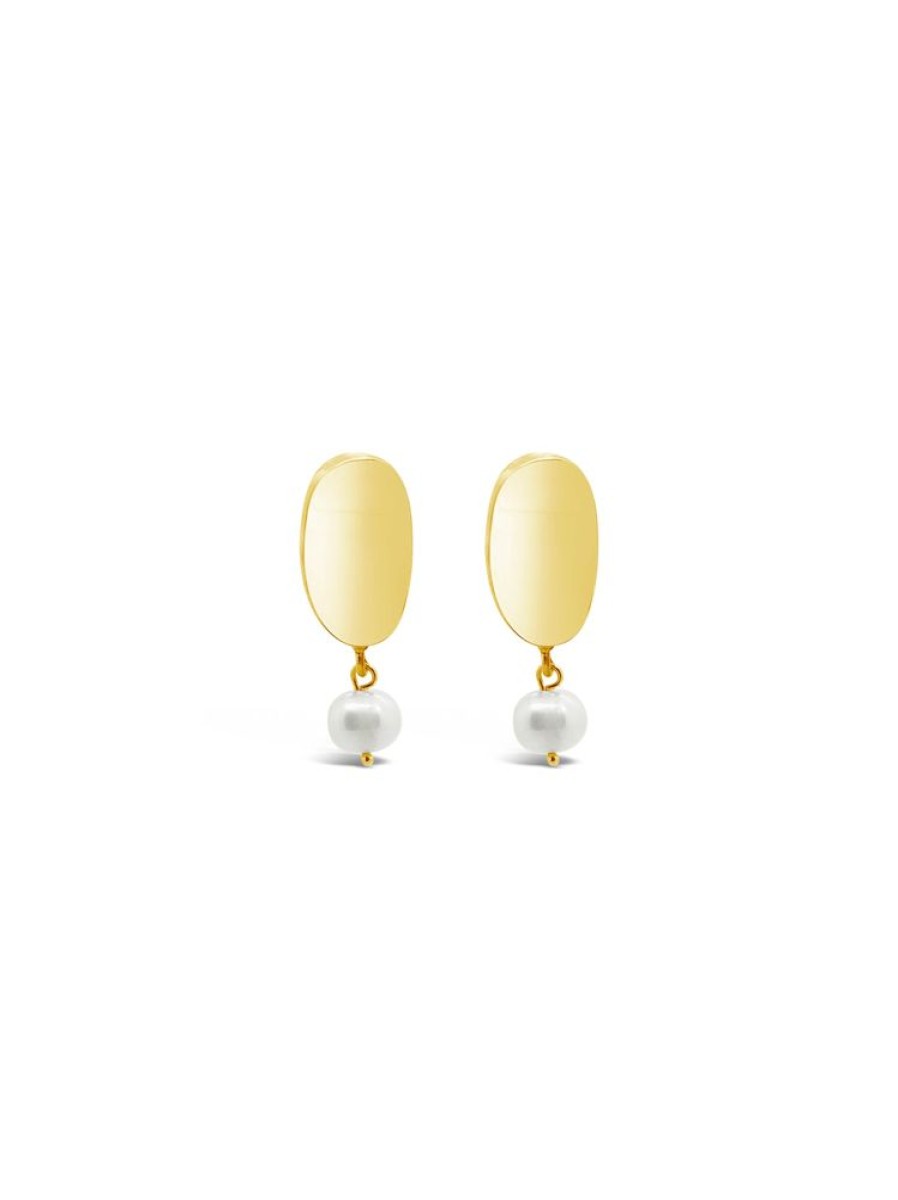 Jewellery ICHU Jewellery Drops | Curved Pearl Earrings, Gold