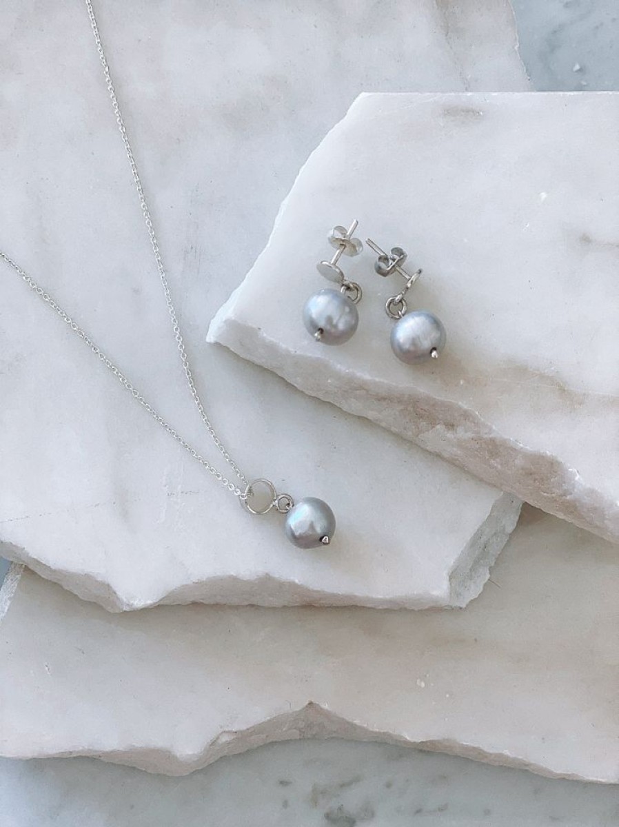 Jewellery ICHU Jewellery Drops | Blue/Grey Pearl Drop Earrings